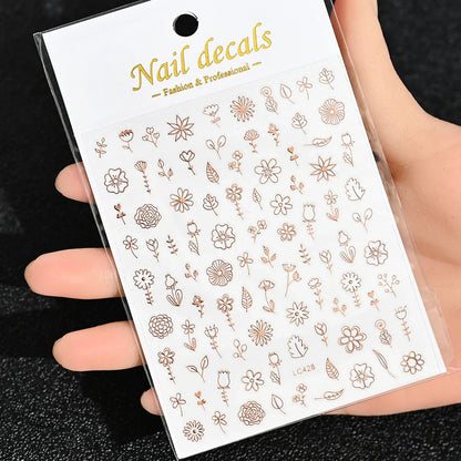 3D Gold Sun/Moon/Star Bronzing Nail Art Sticker 8*10cm Laser Star Moon Design Nail Decal Gold Silver Self-Adhesive Slider