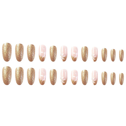 24 Pcs Long Oval Christmas Press On Nails Pink French Style Glitter Fake Nails Artificial Finger Manicure Reusable False Nails