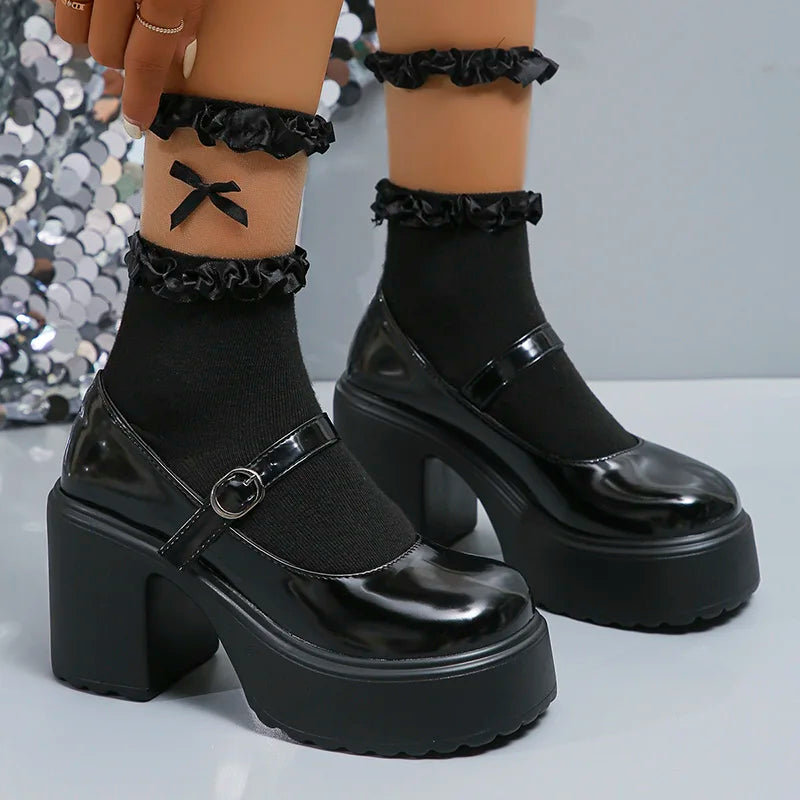 aichashi  -  Y2K Chunky Platform Pumps Women Punk Style Thick Heels Mary Jane Shoes Woman Plus Size Buckle Strap Gothic Shoes