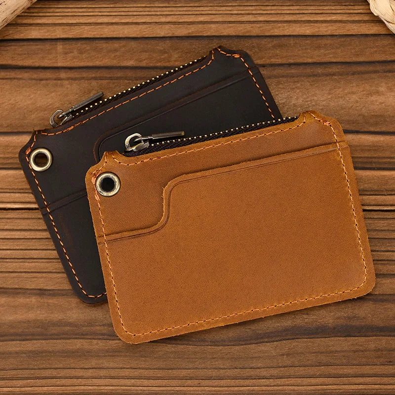 Aichashi Vintage Crazy Horse Leather Men Coin Purse Genuine Leather Zipper Coin Wallet Retro Key Holder Small Money Bag clutch bag