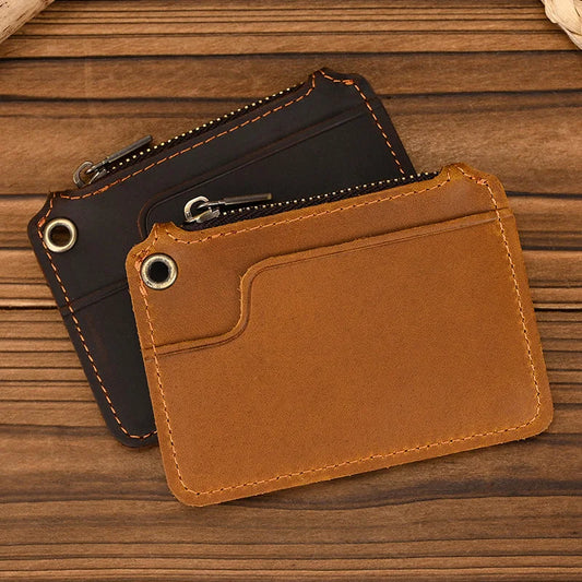 Aichashi Vintage Crazy Horse Leather Men Coin Purse Genuine Leather Zipper Coin Wallet Retro Key Holder Small Money Bag clutch bag