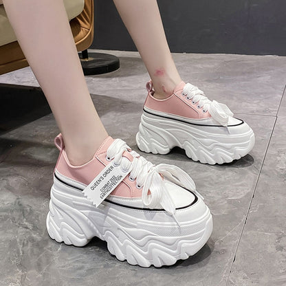 Aichashi Chunky Platform Sneakers for Women High Heels Thick Bottom Vulcanize Shoes Woman Spring Autumn Increase Casual Shoes