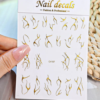 3D Metal Silver Flame Nails Stickers Gold Bronzing Stripe Lines Sliders Design Manicure French Nail Art Decoration Decal #Y2K