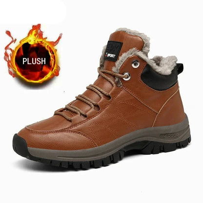 Aichashi Winter Mens Boots New Warm Plush Leather Snow Ankle Boots Outdoor Work Casual Shoes Non-slip Rubber Bota Masculina