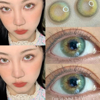 Aichashi 1Pair New Green Colored Contact Lens Gray Eye Lenses Brown Lenses High Quality Yearly Natural Contact Lenses for Eyes