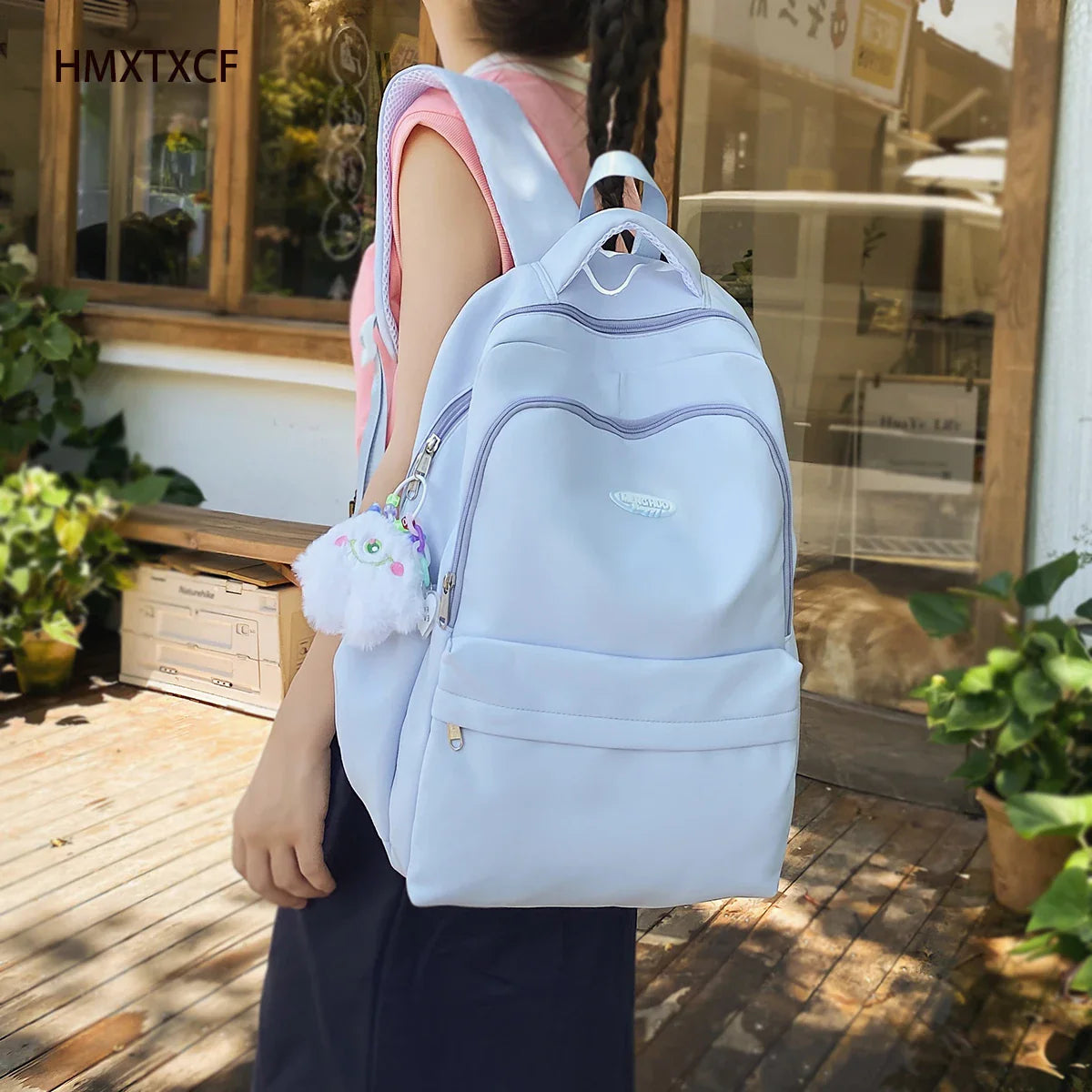 Aichashi Large Capacity Backpack for Simple Women Multi-Pocket Solid Color Fashion Backbag Cute Girl School Bag Daily Shopping Travel