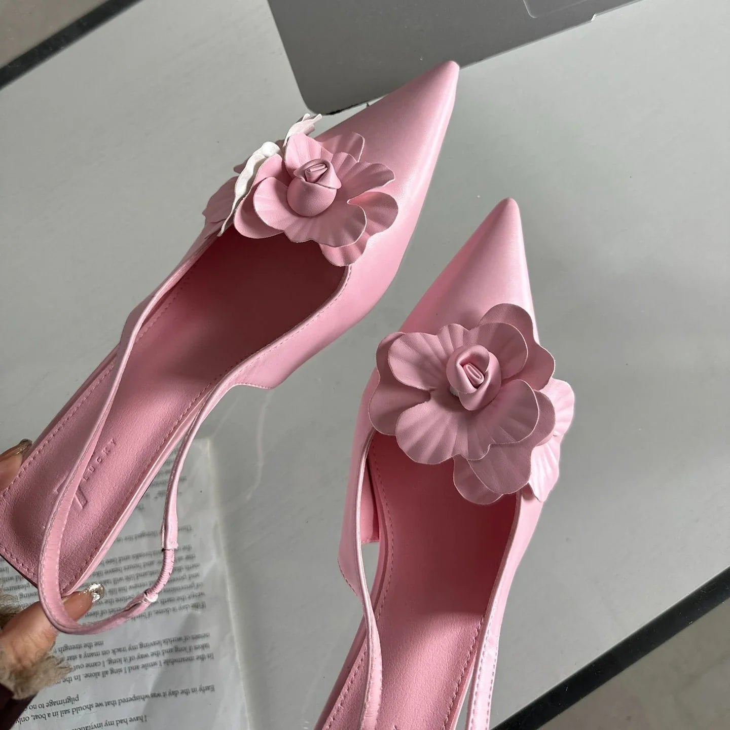 aichashi  -  Luxury Design Flower Sandals Women Pumps Pointed Thin Low Heels Female Sexy Elegant Slingback Party Shoes Mules Sandalias Mujer