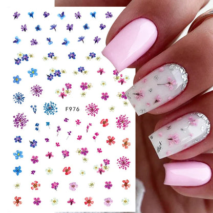 Aichashi 3D Laser Sakura Flower Nail Sticker Aurora Decals Glitter Star Butterfly Floral Adhesive Sliders Cherry Blooming Manicure