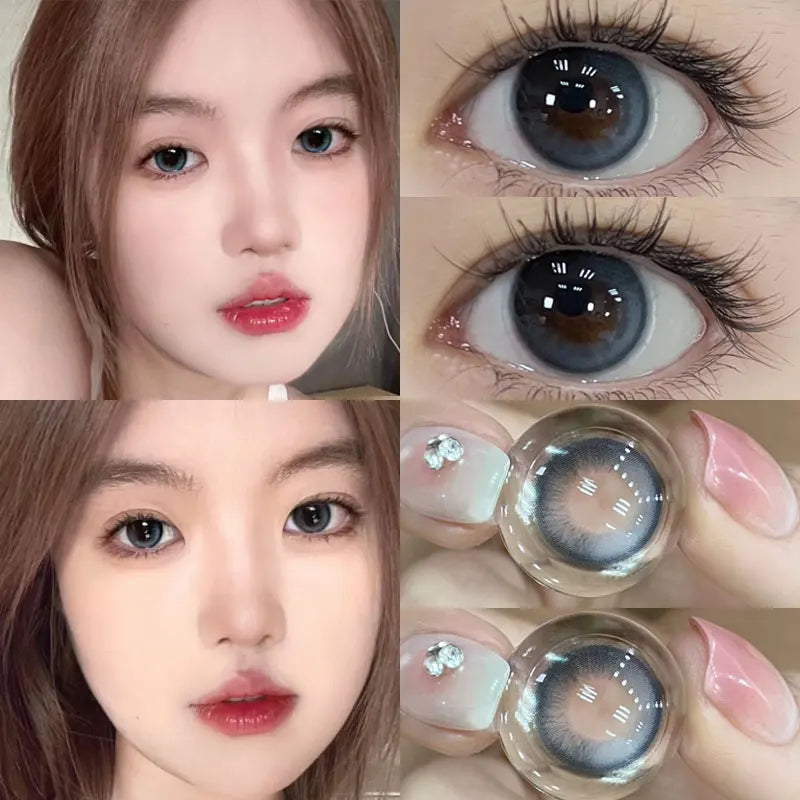 Aichashi 2PCS Color Contact Lenses with Myopia Degree -0.00 to-8.00 Gray Eye  Korea Lens Makeup Beauty Pupils