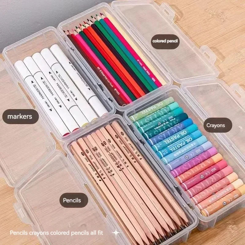 Aichashi 1PC Large Capacity Pencil Case Box PP Material Transparent Pencil Box Stackable Office Supplies Storage Organizer Box