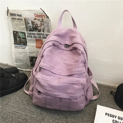 aichashi Solid Color Backpack Women Canvas School Bags For Teenage Girls Casual Travel Backpack Female Student School Backpack BACK TO SCHOOL