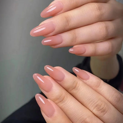 24pcs/set nude fake nails long french almond coffin tips pink grey brown fall Winter decoration faux ongles press on false nail