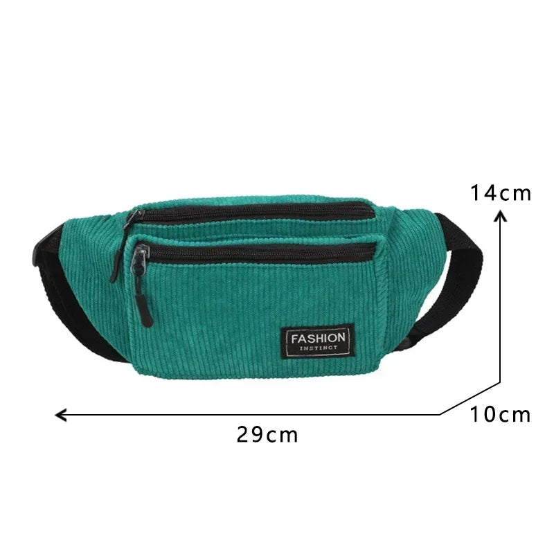 Aichashi Corduroy Women's Waist Bag Small Canvas Ladies Casual Shoulder Crossbody Bags Fashion Fanny Pack Female Solid Color Chest Bag