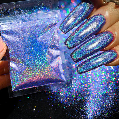 1Box Unicorn Holographic Nail Powder Silver Glitter Metallic Rub Dust Mirror Pigment Extra Fine Shiny Chrome For DIY Manicure*Y*