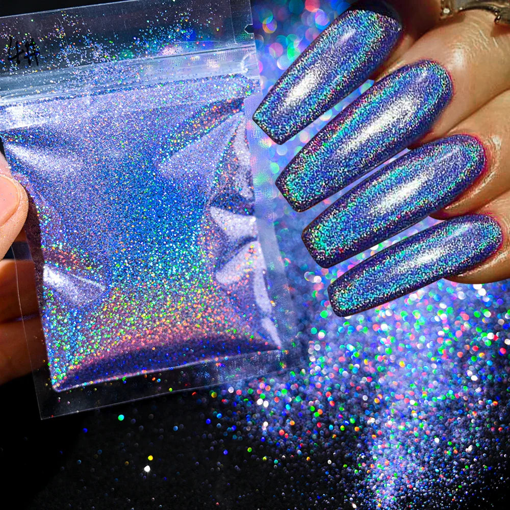 1Box Unicorn Holographic Nail Powder Silver Glitter Metallic Rub Dust Mirror Pigment Extra Fine Shiny Chrome For DIY Manicure*Y*