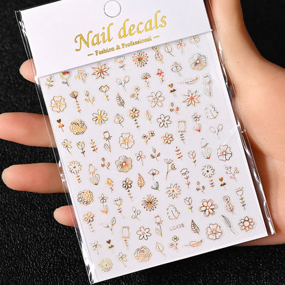 3D Gold Sun/Moon/Star Bronzing Nail Art Sticker 8*10cm Laser Star Moon Design Nail Decal Gold Silver Self-Adhesive Slider