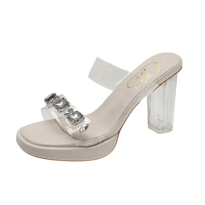 Aichashi Chunky Platform High Heels Sandals Women Summer Shiny Crystal Transparent Pvc Sandals Woman Clear Thick Heeled Party Shoes