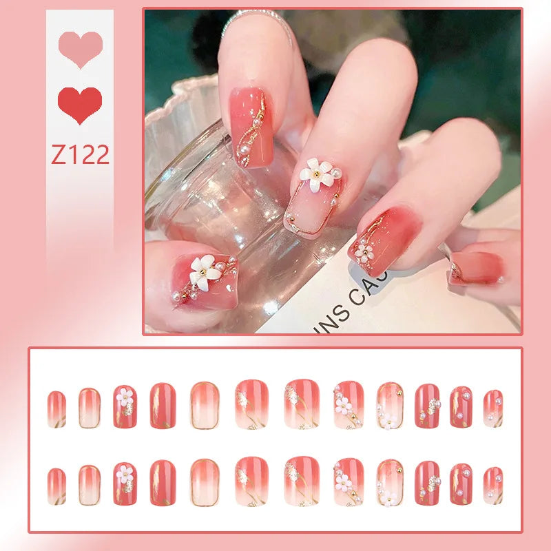 24pcs/box Fake Nails Short Detachable Finished Fingernails Ballet Wearable False Nails press on Square Head Full Cover Nails Tip