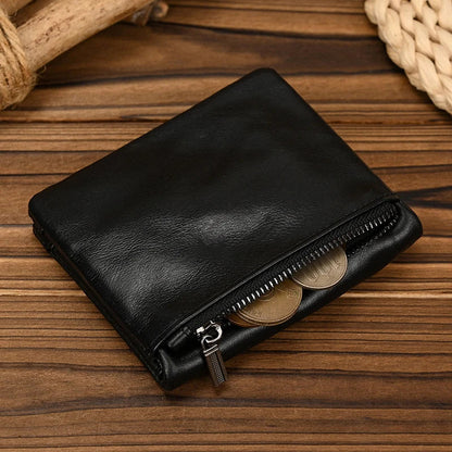 Aichashi Genuine Leather Short Wallet Bifold Card Holder Short Purse Male Cow Leather Men's Coin Wallet Real Cowskin Zipper Wallet