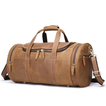 Aichashi Big Capacity Leather Man Travel Bags Crazy Horse Leather Luggage Weekend Travel Duffel Large Business Man Handbag Shoulder Bag