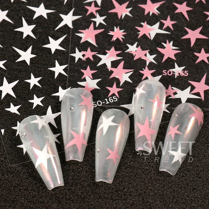 3pcs White Black Stars Nails Stickers Irregular Pentagram Decals Pink Laser Shiny Glitters Starlight Manicure Ornaments Sliders