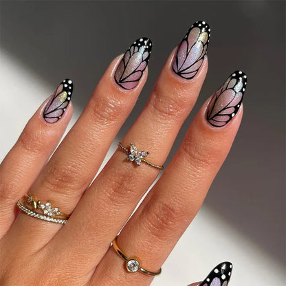 Aichashi 24pcs French False Nails Almond Head Summer Style Glitter Design Fake Nail Patch Full Cover Wearable Women Press on Nail Tips