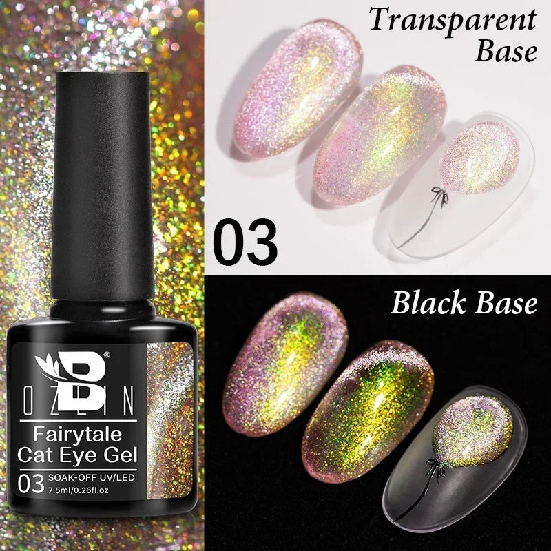 Aichashi 7.5ml Double Light Reflective Magnetic Gel Sparkling Rainbow Soak Off Semi Permanent Nail Art Disco Flashing Cat Eye Gel