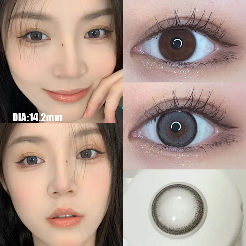 Aichashi 2PCS Color Contact Lenses with Myopia Degree -0.00 to-8.00 Gray Eye  Korea Lens Makeup Beauty Pupils