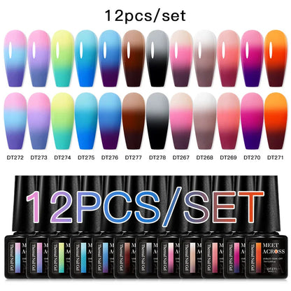 12PCS/Set 7ml Thermal Gel Nail Polish 3 Colors Changing Soak Off UV Gel Semi Permanant For Manicure Nail Art Kits