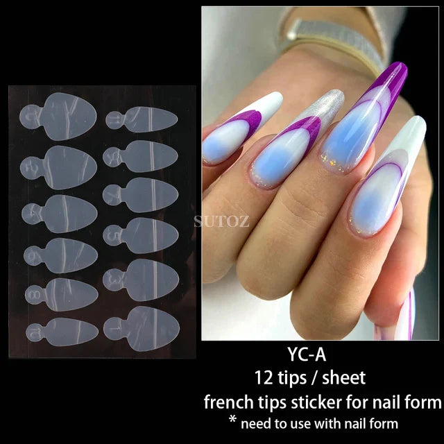 12pcs Dual Nail Forms Reusable Soft Silicone Pads Stencil French Forma Sticker Poly Nail Gel System Extension Nails Mold LEBYC-E