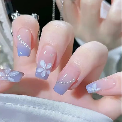 Aichashi Nail Art Fake Nails Long Island Iced Tea Wearing Jiashan Camellia Flower 3D Light Change Love Girl Blush Wearing Press on Nails