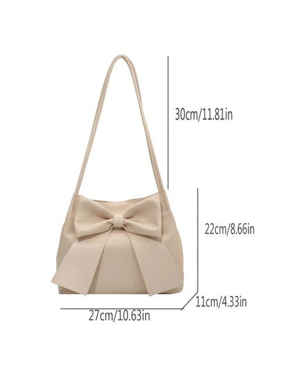 Aichashi Fashionable Large Capacity Bow Knot Shoulder Bag Cute Kawaii Bow Decor Water Bucket Bag Lightweight Casual Handbag