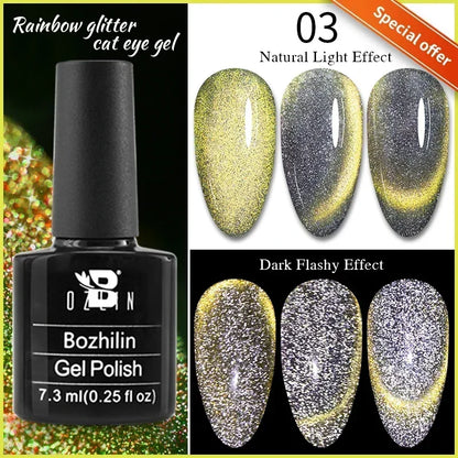 Aichashi 7.5ml Double Light Reflective Magnetic Gel Sparkling Rainbow Soak Off Semi Permanent Nail Art Disco Flashing Cat Eye Gel