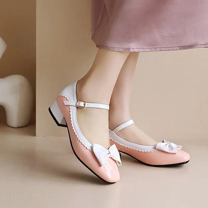 aichashi  -  Plus Size 46 47 48 Spring Lolita Sweet Bow Tie Mary Janes Shoes Girls School Student Casual Pumps Woman Low Heels Zapatos Mujer