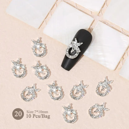 Aichashi 10pcs/bag Butterfly Shaped Nail Rhinestone Star Flower Nail Charm Silver Gold Alloy Nail Pearl Jewelry Accessories Nail Supplies