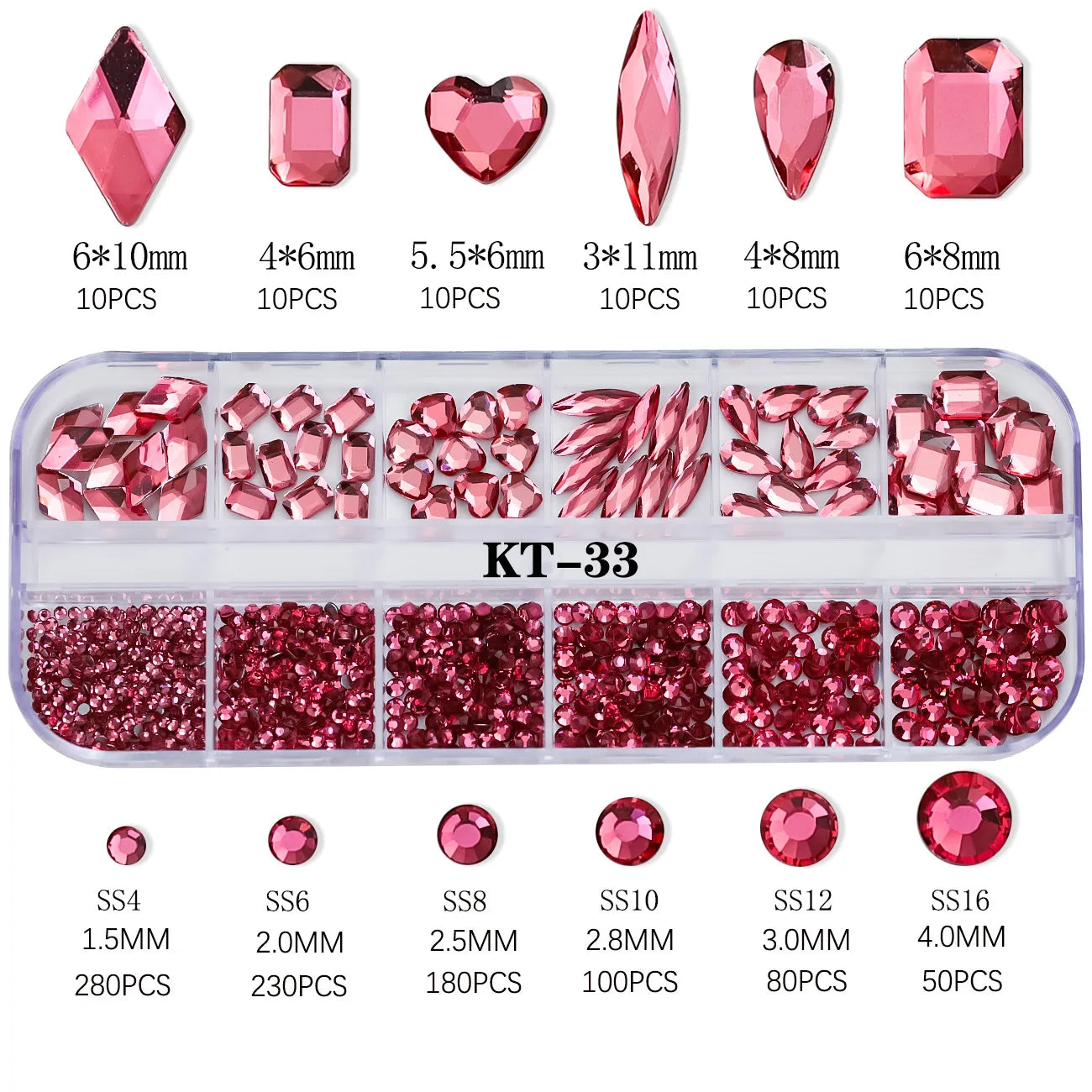 Aichashi 12 Grids Sparkle Translucent Colorful Mix Shapes Flatback Glass Diamonds Nail Art Rhinestones Jewel Decorations Manicure Charms