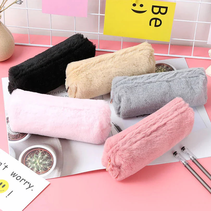 Aichashi BACK TO SCHOOL Pencil Case Black Cute Stationery Winter Pencilcase Trousse Scolaire Plush Pen Case Kalemlik School Supplies Pencil Pouch