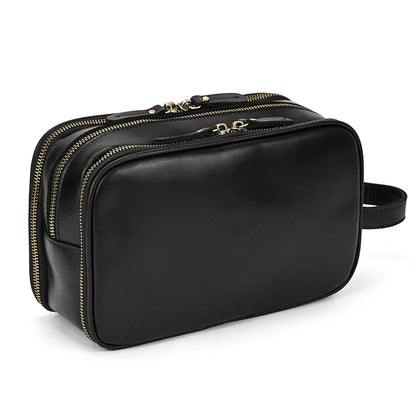 Aichashi Genuine Leather Cosmetic Bag Men Women Makeup Portable Wash Shower Case Waterproof Clutch Travel Toiletry Groomsmen Gift