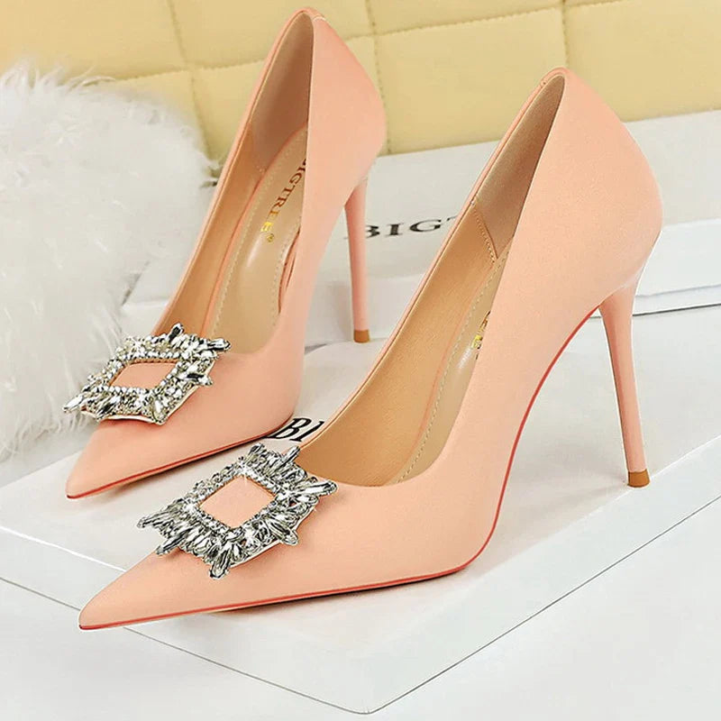 aichashi  -  Shoes Women 10 Cm Heels Metal Rhinestone Luxury Banquet Shoes Woman Pumps Fashion High Heels Silks Satins Lady Stilettos