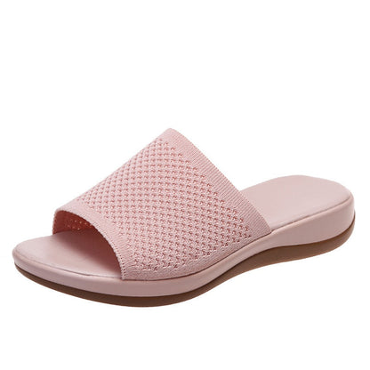 Aichashi New Summer Flying Woven Flat Non-slip Casual Breathable Outdoor Beach Comfortable Women's Slippers or Indoor Home Shoes