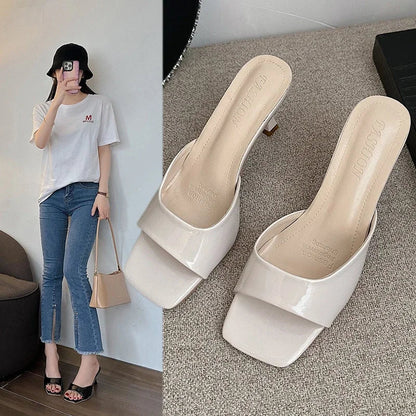 Aichashi New Summer Women Sandals Square Toe Ladies Heel Mules Sexy High Heels Sandal Slippers Female Fashion Woman Shoes