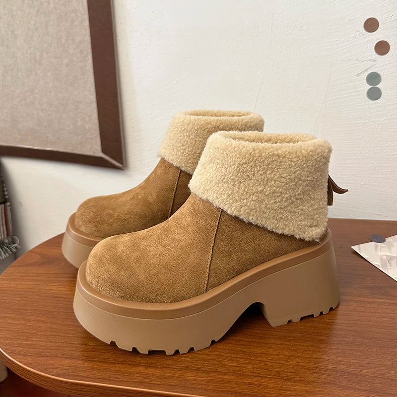 aichashi  -  Winter Warm Plush Women Snow Boots Fashion Short Booties Comfort Thick Heel Cotton Shoes