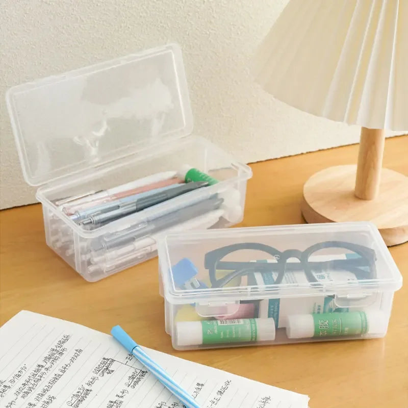 Aichashi 1PC Large Capacity Pencil Case Box PP Material Transparent Pencil Box Stackable Office Supplies Storage Organizer Box