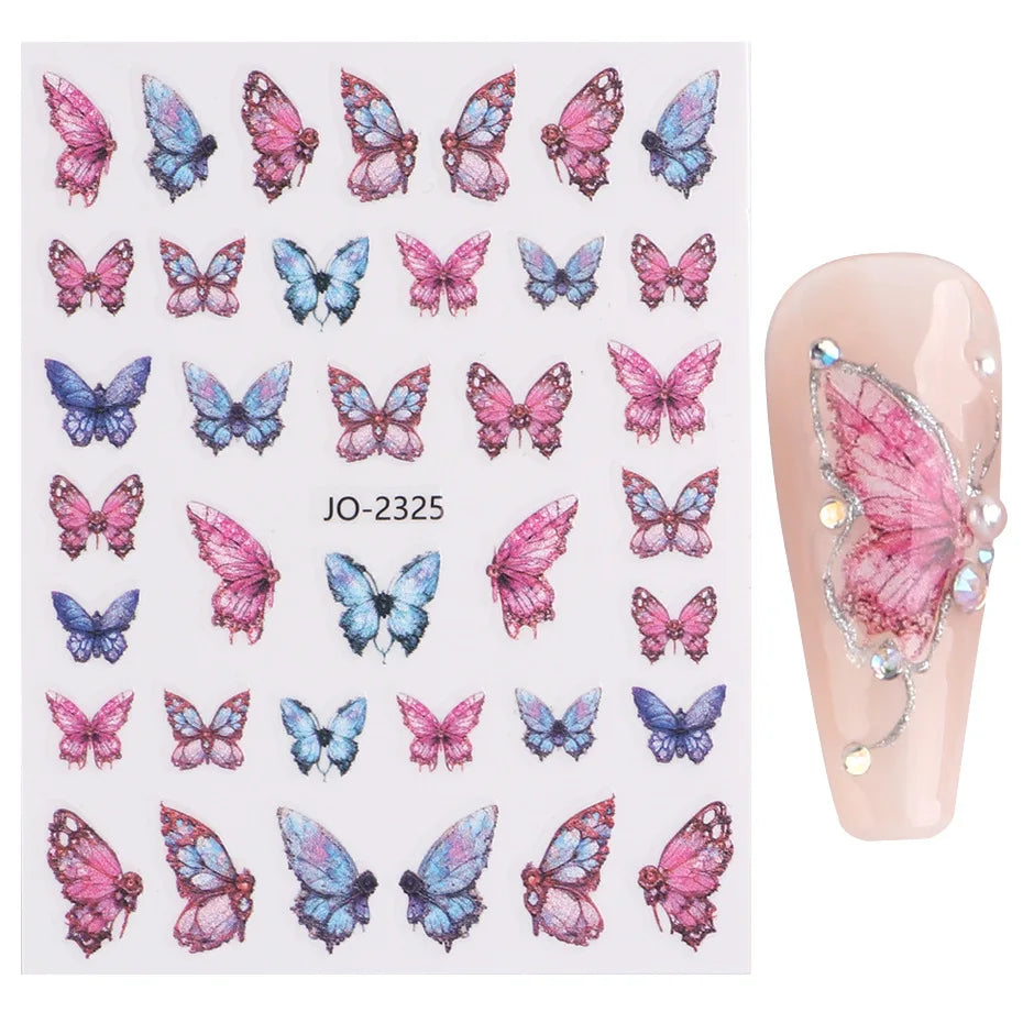 Aichashi Acrylic Engraved Nail Sticker Big Pink Flowers Green leaf Self-Adhesive Nail Transfer Sliders Wraps Manicures Foils