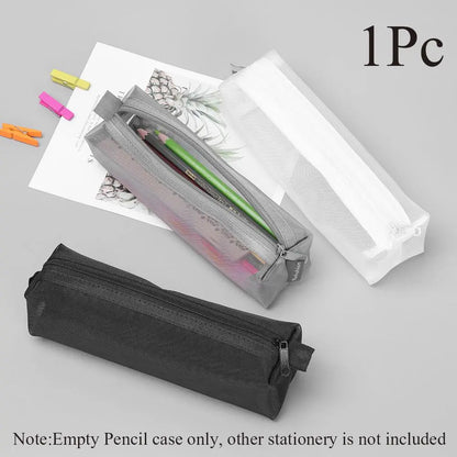 Aichashi BACK TO SCHOOL Nylon Mesh Pencil Case Office Student Pen Box Transparent Zippered Pen Bag Stationery Storage Tool