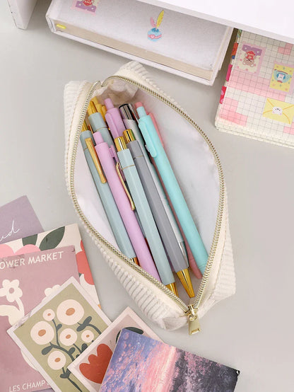 Aichashi BACK TO SCHOOL Solid Color Pencil Case Estuche Escolar Pencil Pouch Kalemlik Stationary Corduroy Pen Case School Supplies Trousse Pencilcase