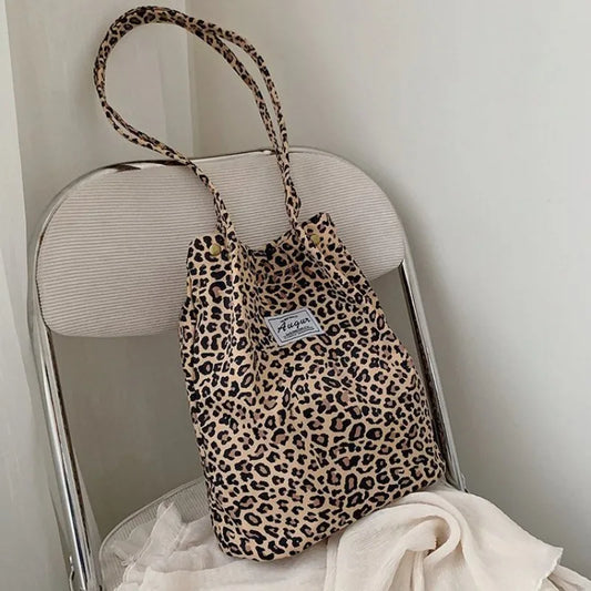 Aichashi BACK TO SCHOOL Korean Chic Big Casual Tote Bag Leopard Shoulder Bag Ladies Canvas Bag New Shopping Bag Student Print Handbag Bolsa Mujer