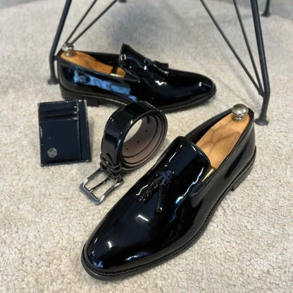 Aichashi New Black Loafers for Men Patent Leather Tassels Wedding Business Men's Formal Shoes Size 38-45 Free Shipping men shoes