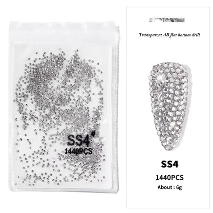 144/288 /1440pcs SS3-SS50 Crystal AB Clear Nail Rhinestones Non Hotfix Flat Back Stones DIY Strass Nail Art Decor Accessories