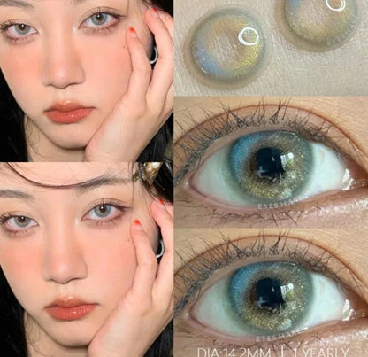 Aichashi 1Pair New Green Colored Contact Lens Gray Eye Lenses Brown Lenses High Quality Yearly Natural Contact Lenses for Eyes